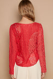 POL Exposed Seam Long Sleeve Lace Knit Top - Trendsi
