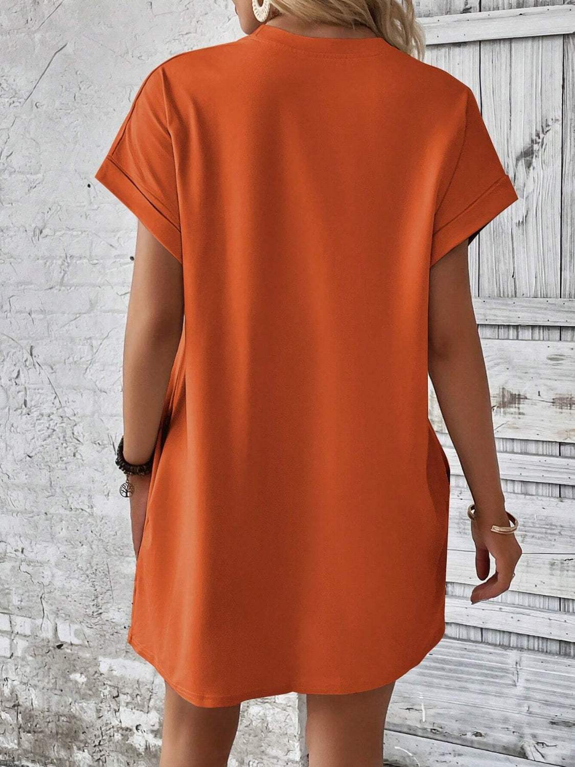 Round Neck Short Sleeve Mini Dress - Trendsi - Flyclothing LLC