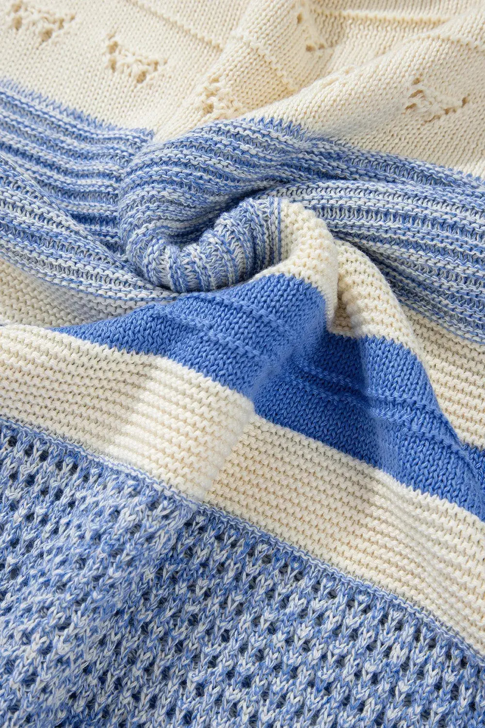 Openwork Striped Knit Long Sleeve Sweater - Trendsi - Flyclothing LLC