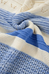 Openwork Striped Knit Long Sleeve Sweater - Trendsi - Flyclothing LLC