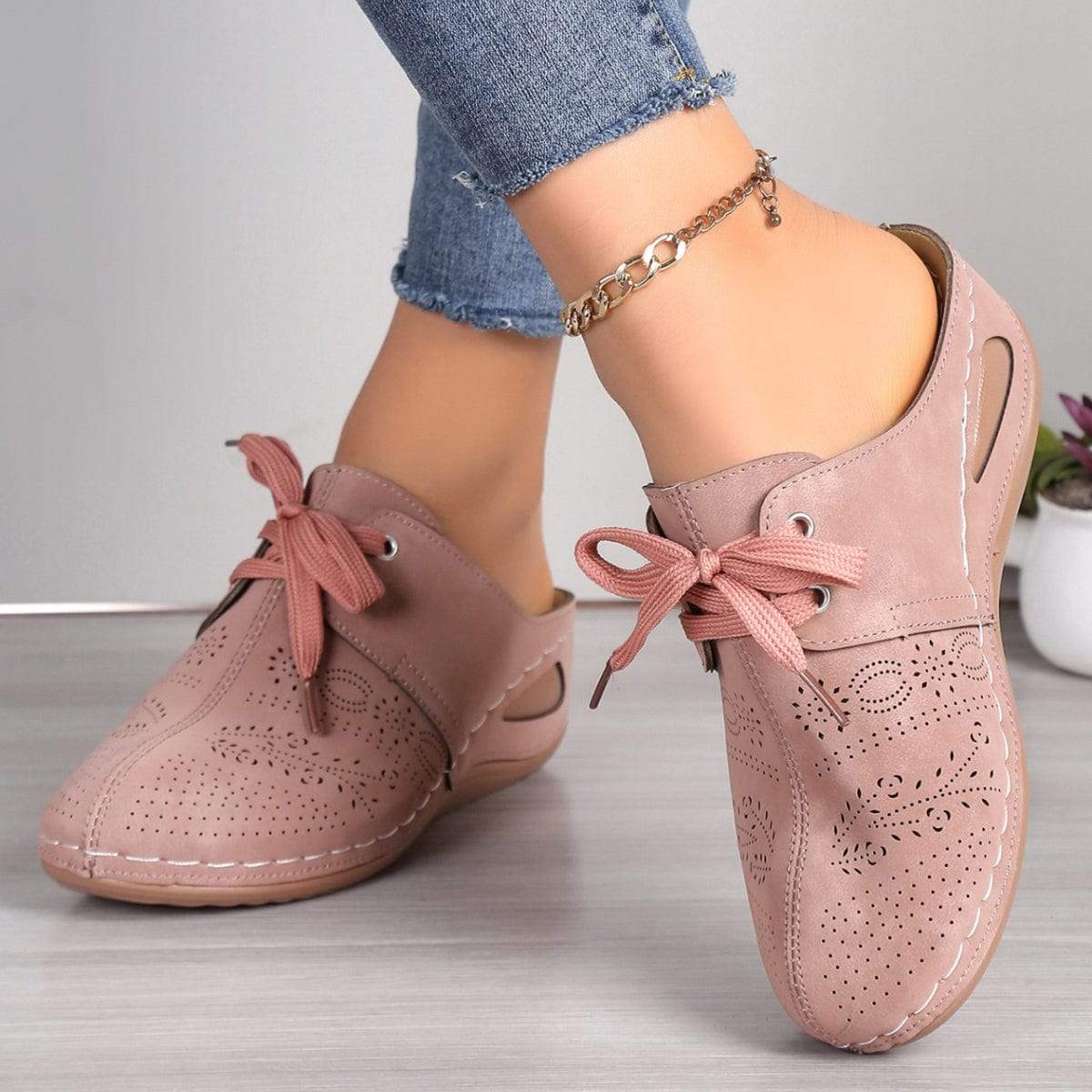 Lace-Up Round Toe Wedge Sandals - Trendsi - Flyclothing LLC