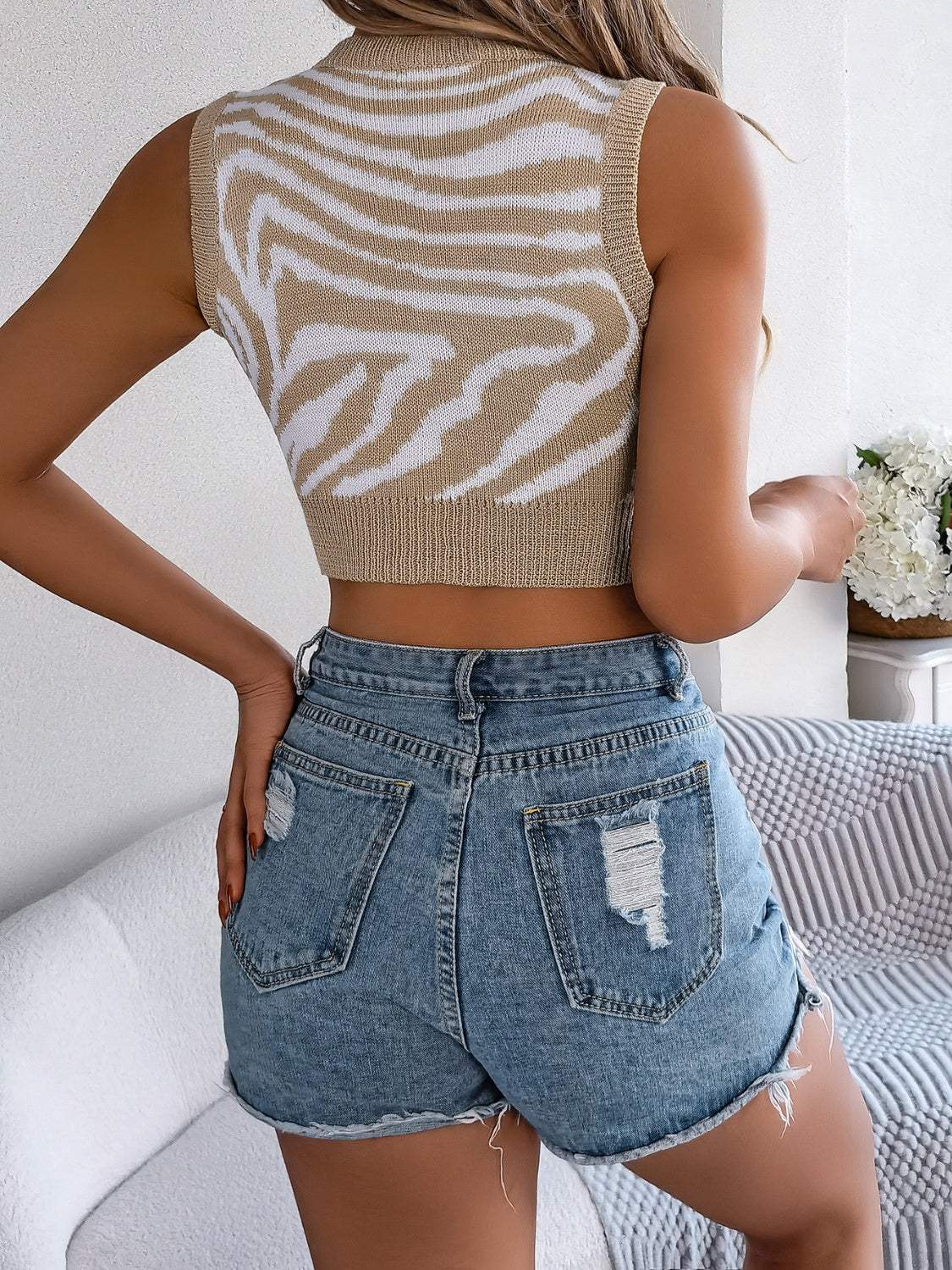 Cutout Animal Print Round Neck Tank - Trendsi - Flyclothing LLC