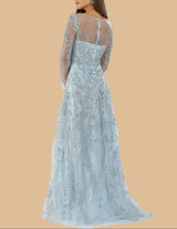 Lara 29677 - Illusion Neckline A-line Long Sleeves Gown