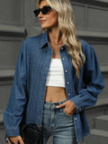 Button Down Collared Neck Long Sleeve Denim Top - Trendsi
