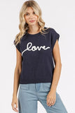 Mittoshop Contrast Letter Round Neck Cap Sleeve Knit Top - Trendsi