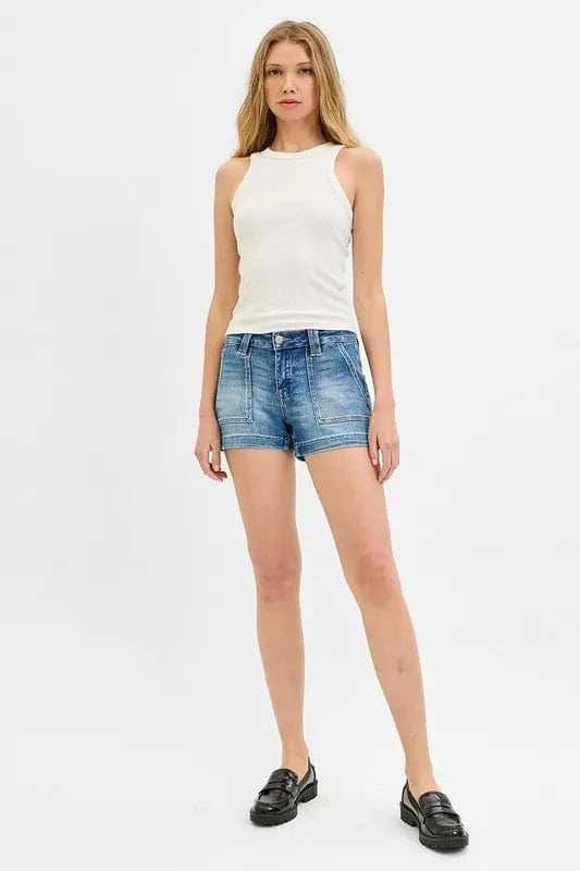 RISEN Low Rise Patched Pocket Shorts - Trendsi - Flyclothing LLC