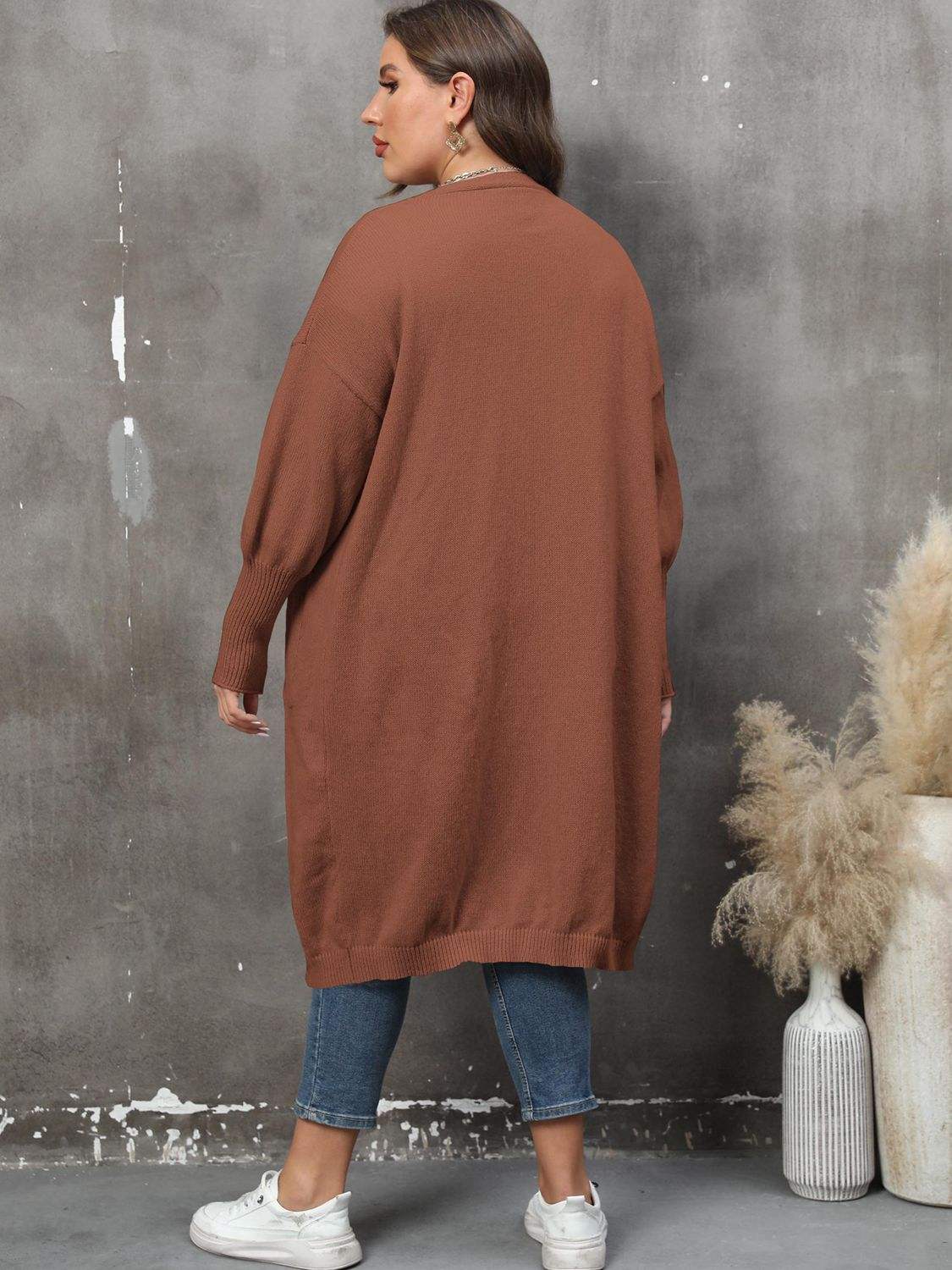 Plus Size Long Sleeve Pocketed Cardigan - Trendsi - Flyclothing LLC