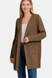 Zenana Hooded Open Front Sweater Cardigan - Trendsi - Flyclothing LLC