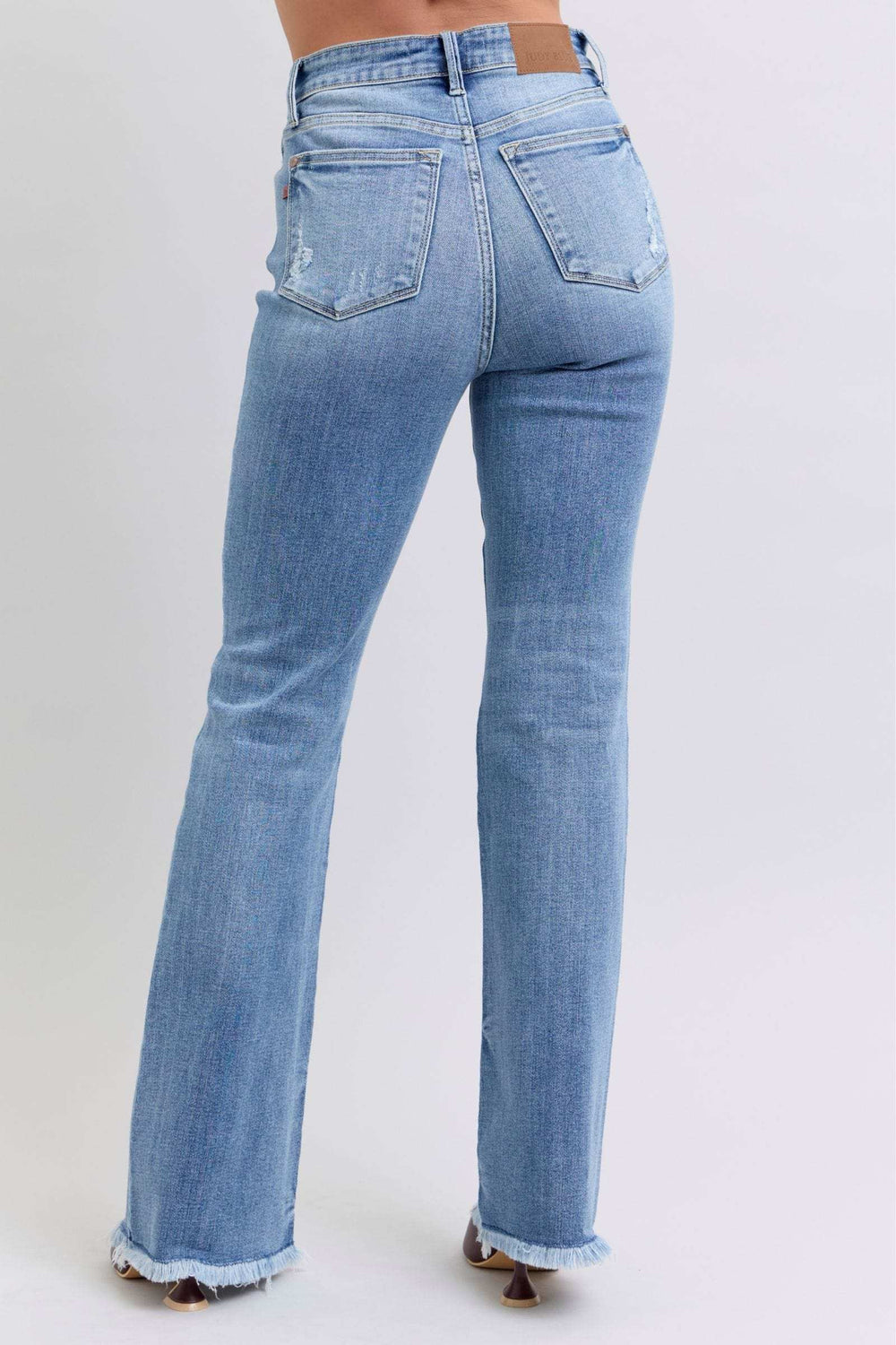 Judy Blue Full Size Raw Hem High Rise Bootcut Jeans - Trendsi - Flyclothing LLC