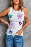 Sequin Flower Round Neck Tank - Trendsi - Flyclothing LLC