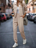 Plaid Texture Snap Down Top and Pants Set - Trendsi - Flyclothing LLC