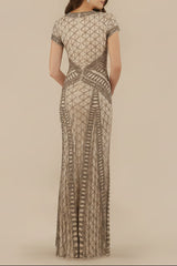 Lara 29746 - Beaded V-Neckline Dress with Cap Sleeves