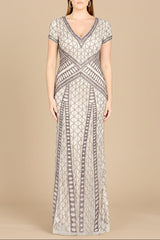 Lara 29746 - Beaded V-Neckline Dress with Cap Sleeves
