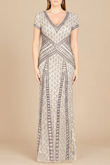 Lara 29746 - Beaded V-Neckline Dress with Cap Sleeves