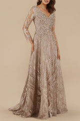 Lara 29753 - Long Sleeves Beaded Ballgown