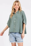 Mittoshop Mineral Wash Gauze Dolman Sleeve Button Down Shirt - Trendsi