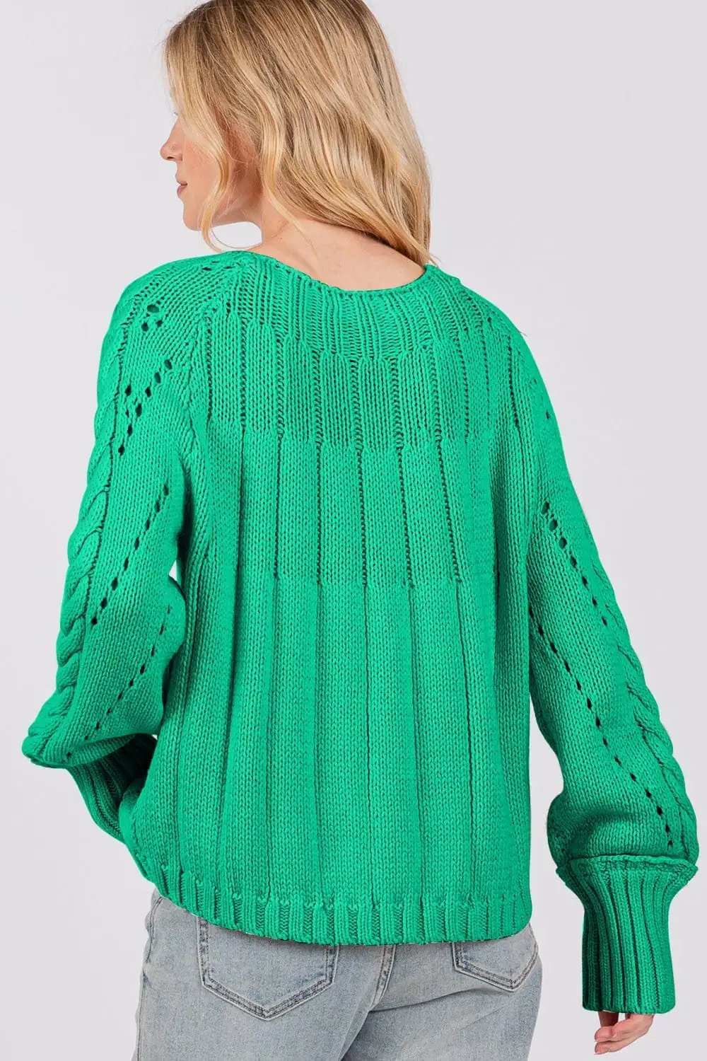 SAGE + FIG Cable-Knit Long Sleeve Sweater - Trendsi - Flyclothing LLC