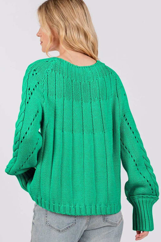SAGE + FIG Cable-Knit Long Sleeve Sweater - Trendsi - Flyclothing LLC