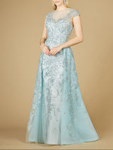 Lara 29798 - Floral Appliques high neck ball gown