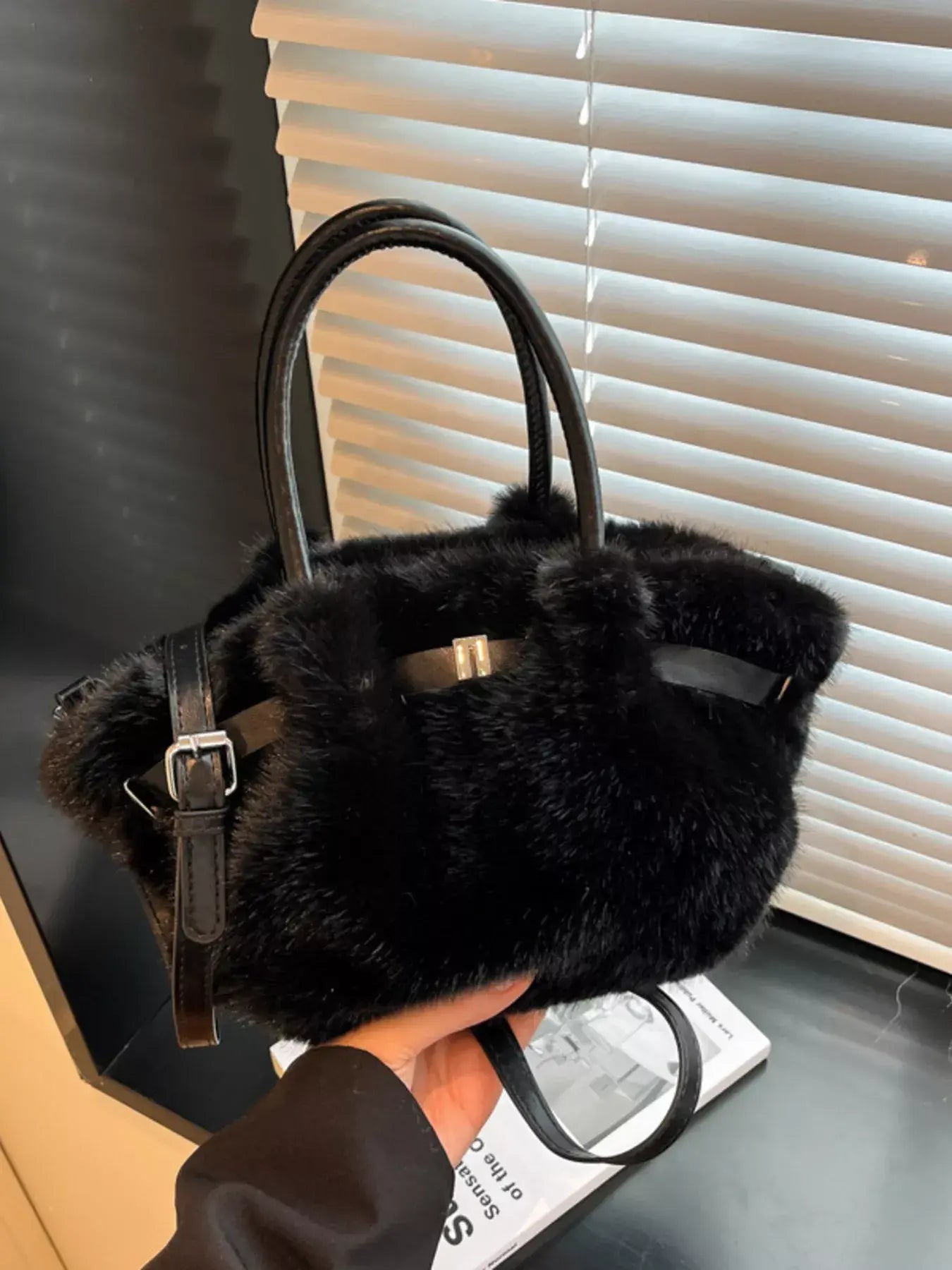 Fluffy Crossbody Bag with Buckle Detail - Trendsi - Flyclothing LLC