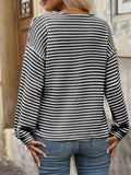 Striped V-Neck Button Front Casual Top - Trendsi - Flyclothing LLC