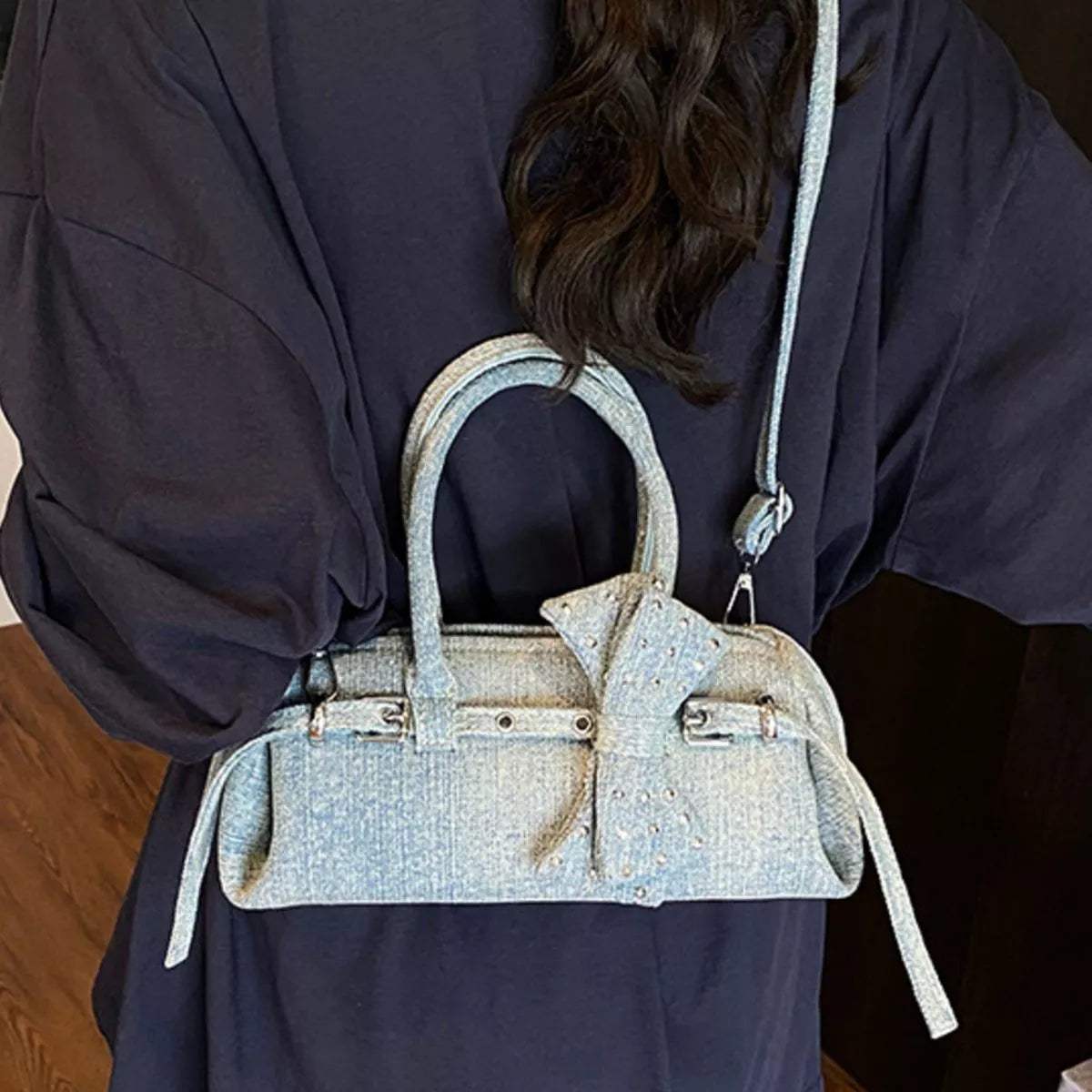 Denim Bow Accent Crossbody Bag - Trendsi - Flyclothing LLC