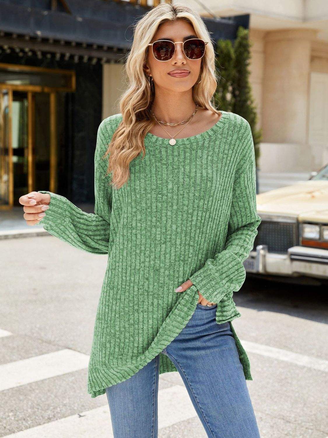 Round Neck Long Sleeve T-Shirt - Trendsi - Flyclothing LLC