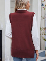 Buttoned Round Neck Sweater Vest - Trendsi - Flyclothing LLC