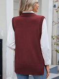 Buttoned Round Neck Sweater Vest - Trendsi