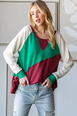 HOPELY Full Size Color Block Long Sleeve T-Shirt - Trendsi