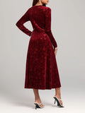 Flower Print V-Neck Long Sleeve Midi Dress - Trendsi