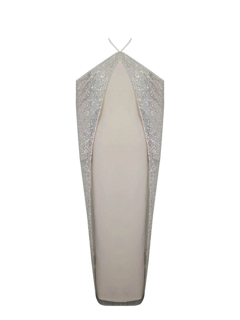 Quimera Almond Beaded Cape Halter Off-Shoulder Maxi Gown - Miss Circle - Flyclothing LLC