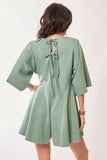 Davi & Dani Solid Draped Sleeve Ties Back Skort Romper - Trendsi