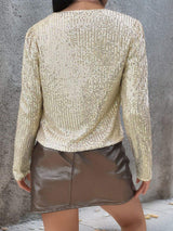 Full Size Sequin Open Front Cropped Jacket - Trendsi - Flyclothing LLC