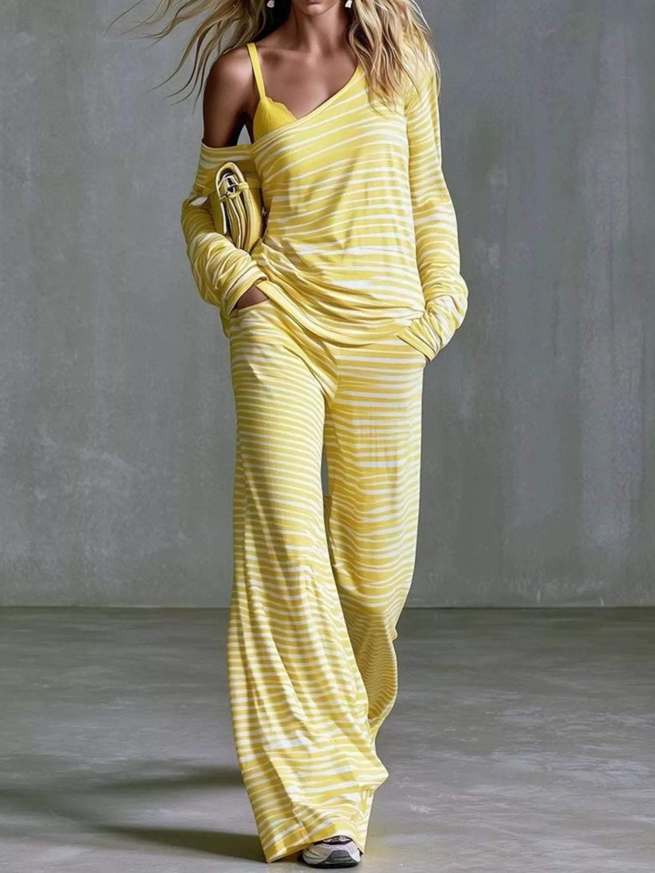 Striped Boat Neck Top and Pants Set - Trendsi - Flyclothing LLC