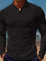 Men's Full Size Waffle-Knit Quarter Button Polo Plus Size - Trendsi - Flyclothing LLC