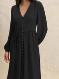 V-Neck Long Sleeve Dress - Trendsi