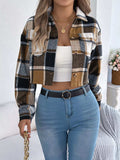 Plaid Button Up Cropped Jacket - Trendsi - Flyclothing LLC