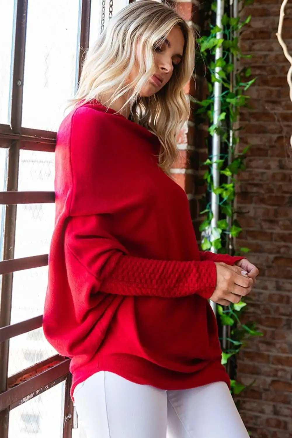 First Love Full Size Asymmetrical Hem Dolman Sleeve Sweater - Trendsi - Flyclothing LLC
