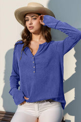 Double Take Full Size Notched Thumbhole Long Sleeve T-Shirt - Trendsi - Flyclothing LLC