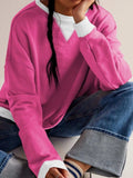 Contrast Dropped Shoulder Long Sleeve Sweatshirt - Trendsi - Flyclothing LLC