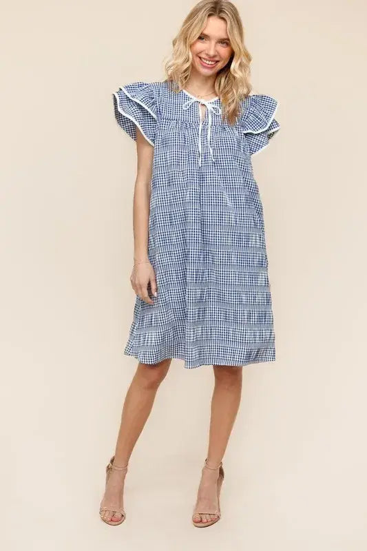 Haptics Double Ruffle Sleeve Dress with Side Pockets - Trendsi - Flyclothing LLC