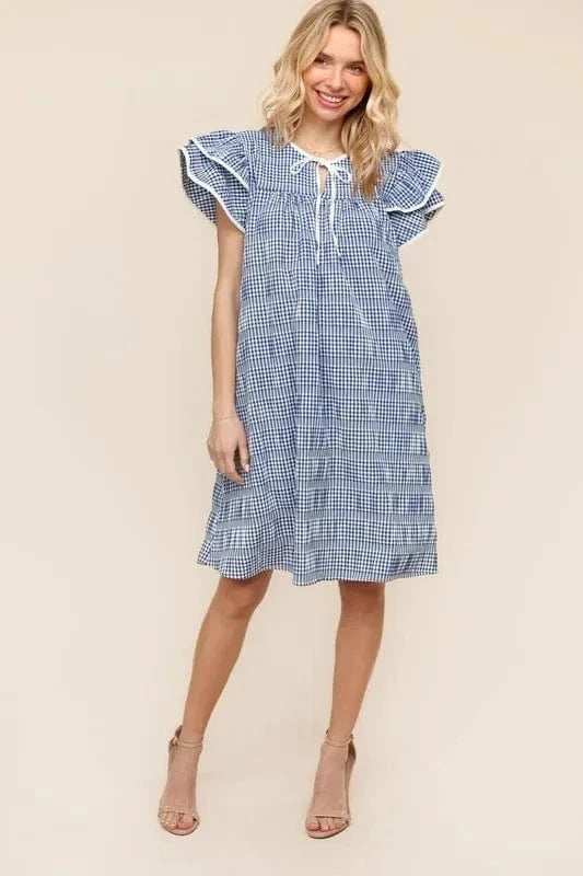 Haptics Double Ruffle Sleeve Dress with Side Pockets - Trendsi - Flyclothing LLC