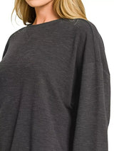 Zenana Slub Long Sleeve Top and Shorts Set - Trendsi - Flyclothing LLC