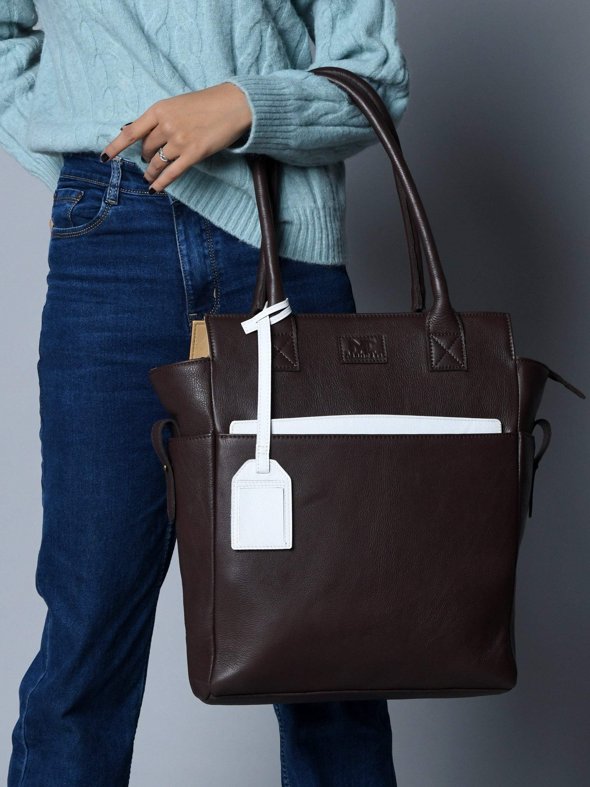 Chestnut Charm Brown Leather Tote - Classy Leather Bags - Flyclothing LLC