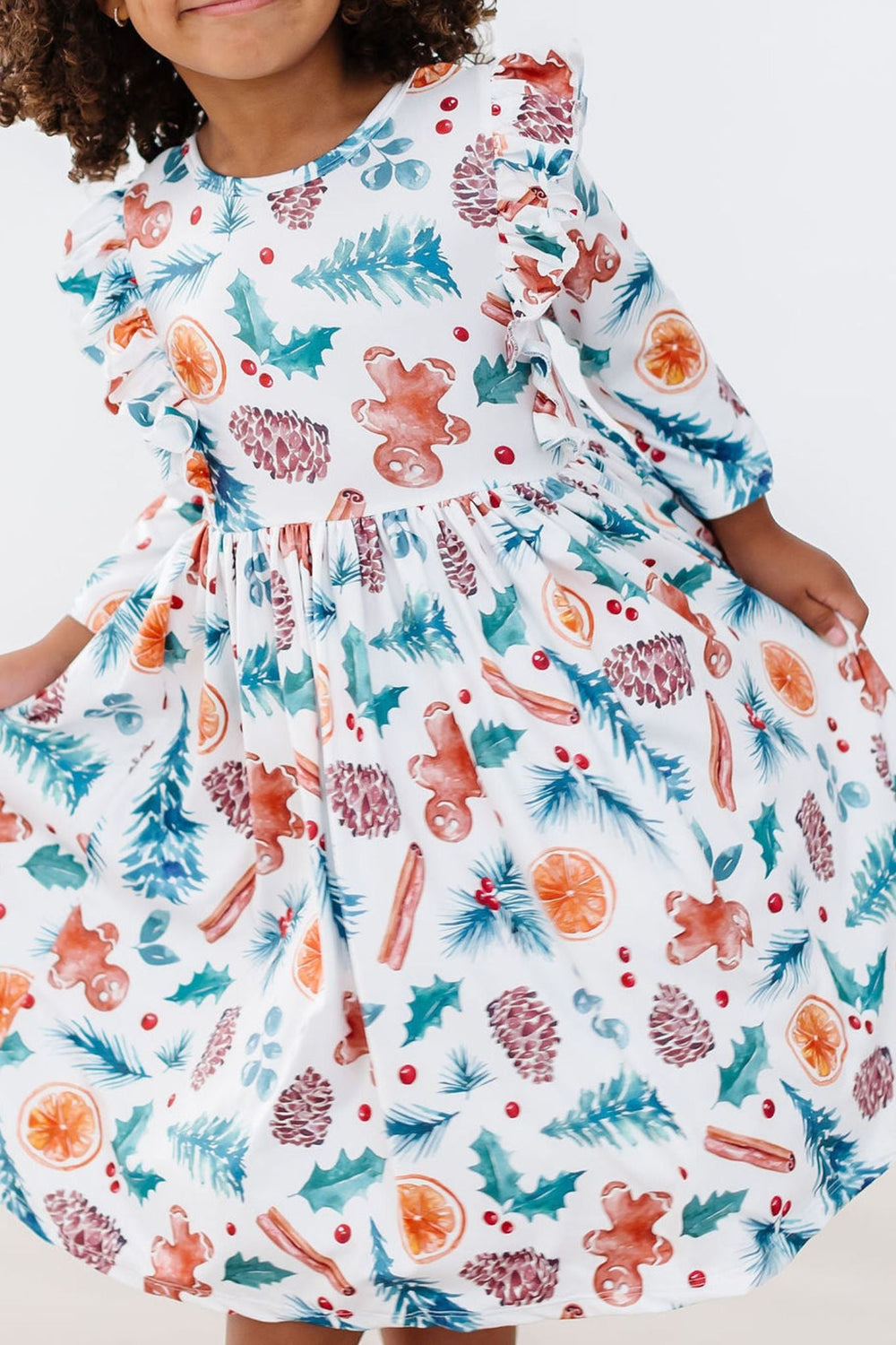Classic Christmas 3/4 Sleeve Ruffle Twirl Dress - Mila & Rose ®