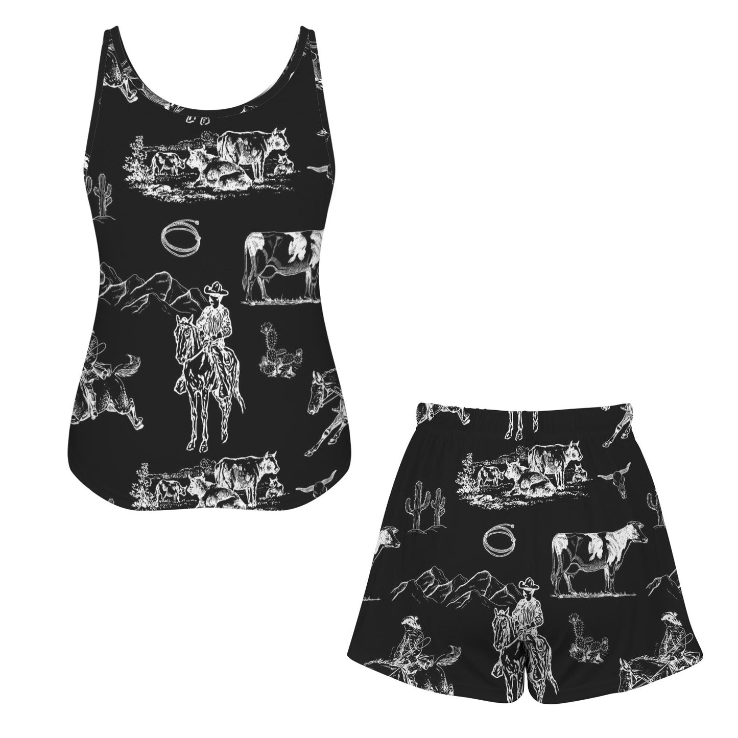 Baha Ranch Ranch Life Black Pajama Lounge Tank Shorts Set Made in America