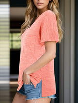 Pocketed Heathered V-Neck Short Sleeve T-Shirt - Trendsi - Flyclothing LLC
