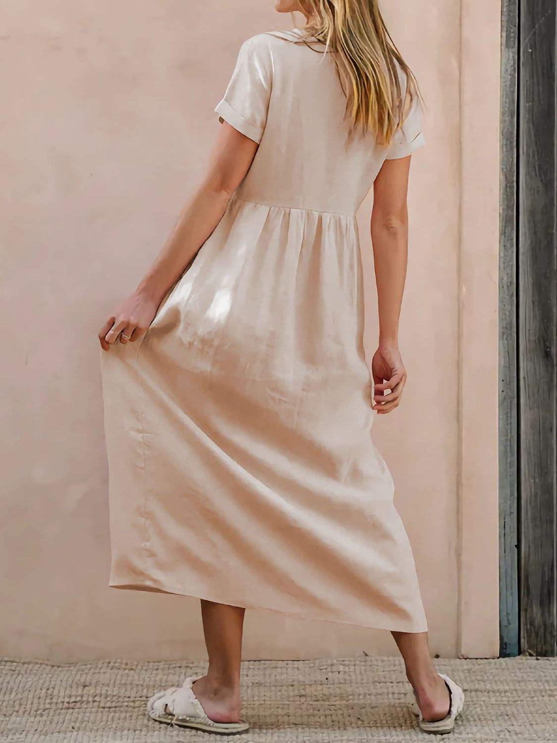 V-Neck Short Sleeve Midi Dress - Trendsi - Flyclothing LLC