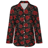 Colores De Mexico Romantic Red Roses Button Up Blouse